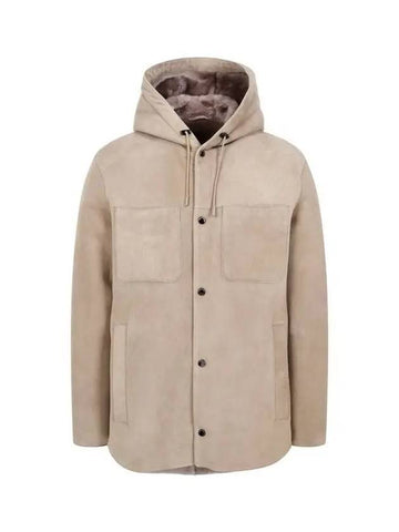 Men s hooded snap button suede jacket beige 271660 - EMPORIO ARMANI - BALAAN 1