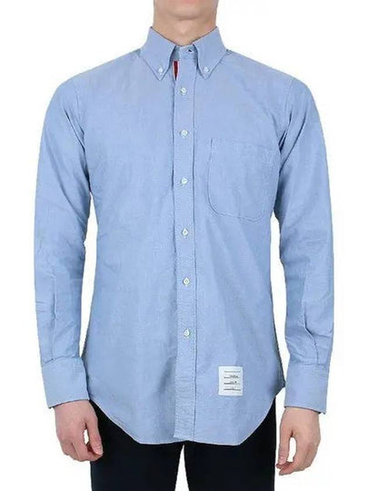 Men's Logo Patch Classic Cotton Long-Sleeved Shirt White Light Blue - THOM BROWNE - BALAAN 2