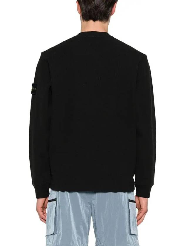 Compass Badge Crew Neck Ribbed Cotton Knit Top Black - STONE ISLAND - BALAAN 5