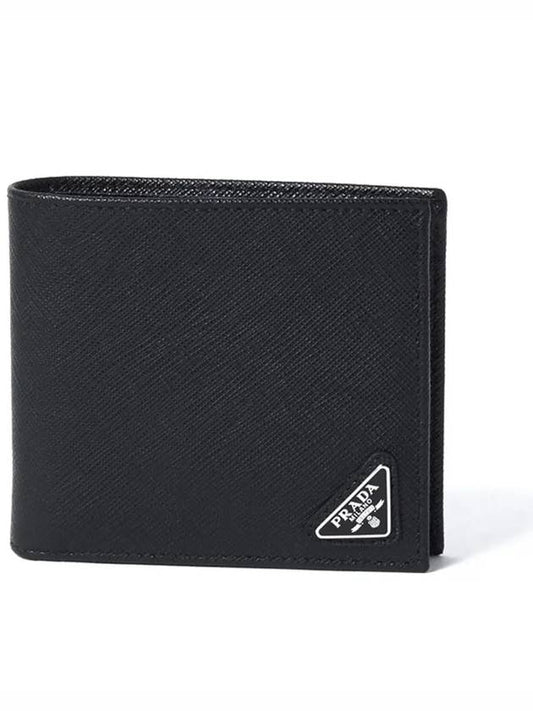 Saffiano Coin Pocket Triagle Logo Leather Wallet Black - PRADA - BALAAN 2