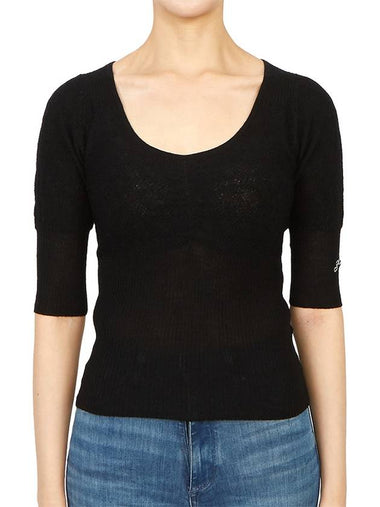 Women's Short Sleeve Knit Top Black - GANNI - BALAAN 1