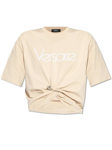 Versace T-shirt With Decorative Safety Pin, Women's, Beige - VERSACE - BALAAN 1