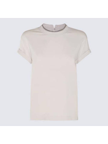 Crew Neck Turn-Up Sleeve Short Sleeve T-Shirt Light Beige - BRUNELLO CUCINELLI - BALAAN 1