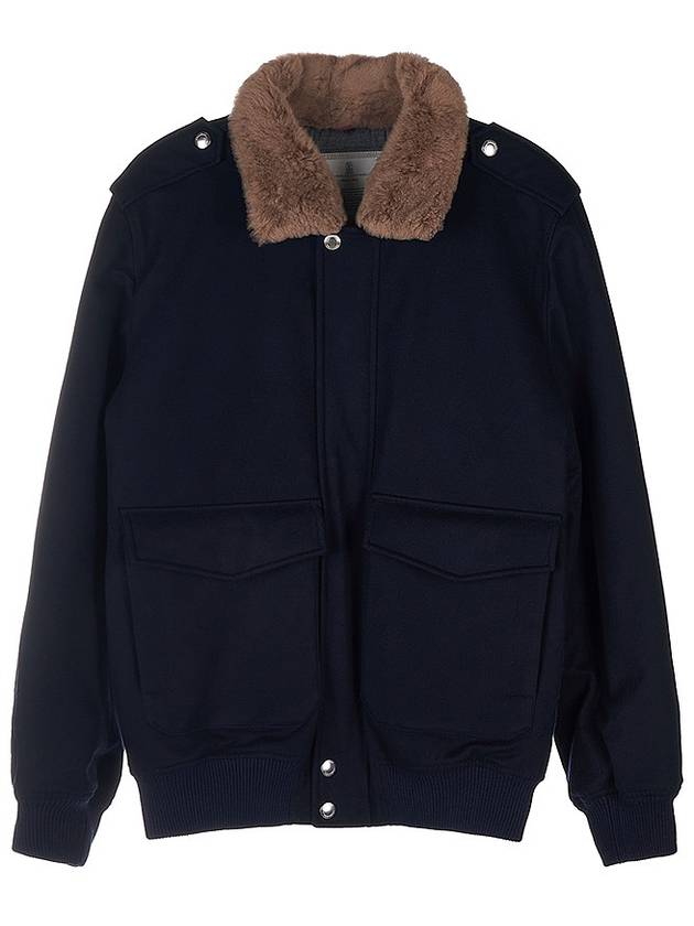 Fur Collar Flap Pocket Jacket Navy - BRUNELLO CUCINELLI - BALAAN 11