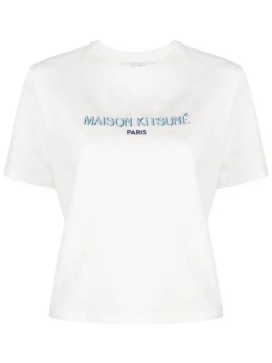 Paris Boxy Embroider Logo Cropped Short Sleeve T-Shirt Off White - MAISON KITSUNE - BALAAN 2