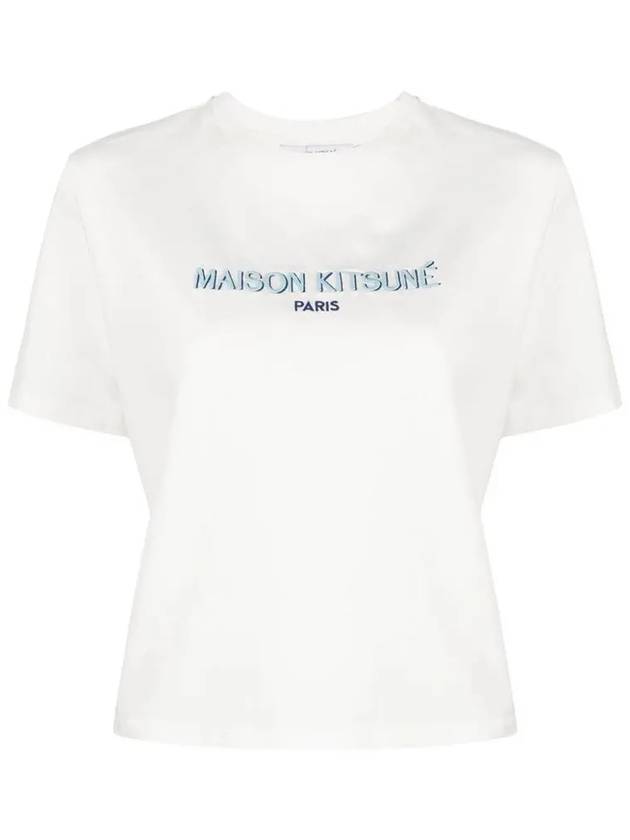 Paris Boxy Embroider Logo Cropped Short Sleeve T-Shirt Off White - MAISON KITSUNE - BALAAN 2