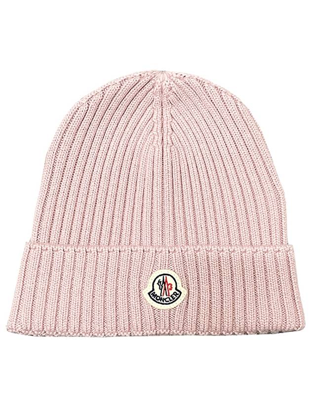 Kids Logo Patch Wool Beanie Light Pink 3B00015 M1131 51A - MONCLER - BALAAN 1