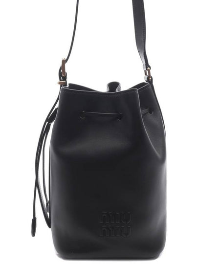 Logo Leather Bucket Bag Black - MIU MIU - BALAAN 2