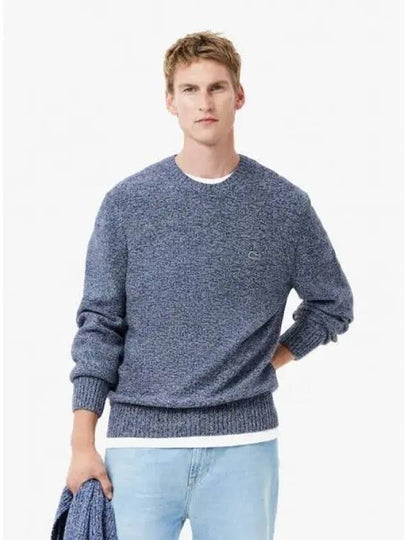 Logo Patch Crew Neck Wool Knit Top Blue - LACOSTE - BALAAN 2