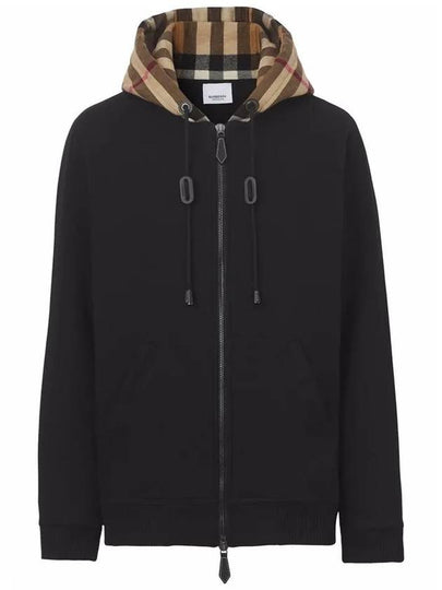 Check Cotton Blend Hoodie Zip-Up Top Black Birch Brown - BURBERRY - BALAAN 2