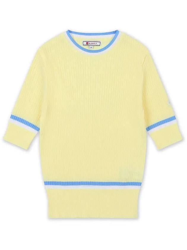 Golfwear Scheme Round Ribbed Knit Short Sleeve T-Shirt Yellow Blue - ONOFF - BALAAN 6