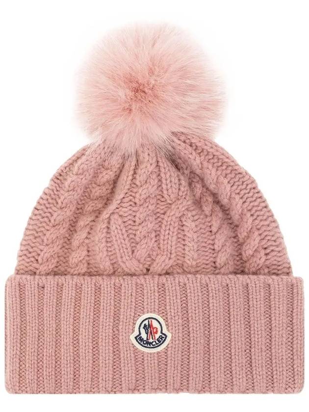 Pom Pom Logo Patch Cable Beanie Pink 3B000 85 M1127 538 - MONCLER - BALAAN 1