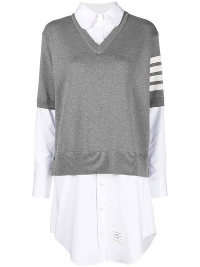 Women's 4 Bar Cotton Shirt Midi Dress White Grey - THOM BROWNE - BALAAN 2