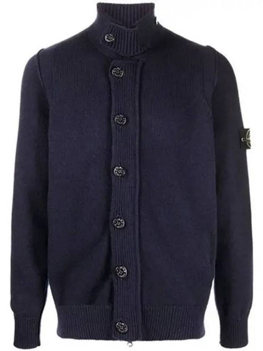 Men's Patch High Neck Lambswool Knit Cardigan Navy - STONE ISLAND - BALAAN 2