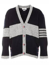 Two Tone Wool Mohair Cardigan Navy Grey - THOM BROWNE - BALAAN 2