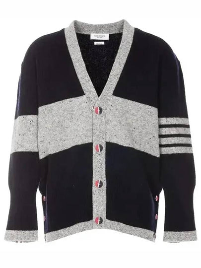 Two Tone Wool Mohair Cardigan Navy Grey - THOM BROWNE - BALAAN 2