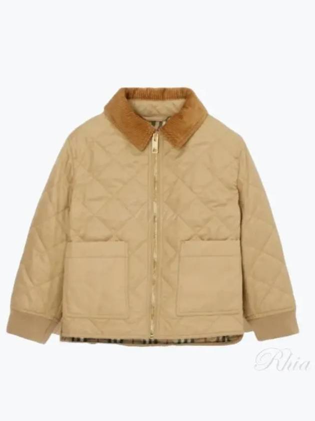 Kids Corduroy Collar Diamond Quilted Jacket Beige - BURBERRY - BALAAN 2