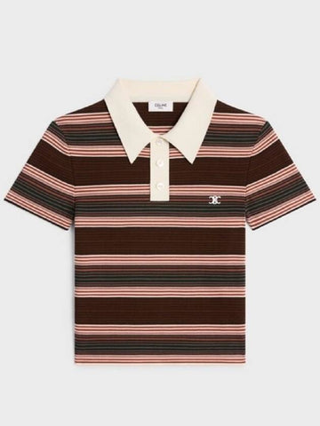 Triomphe Cropped Polo Shirt Striped Cotton - CELINE - BALAAN 1