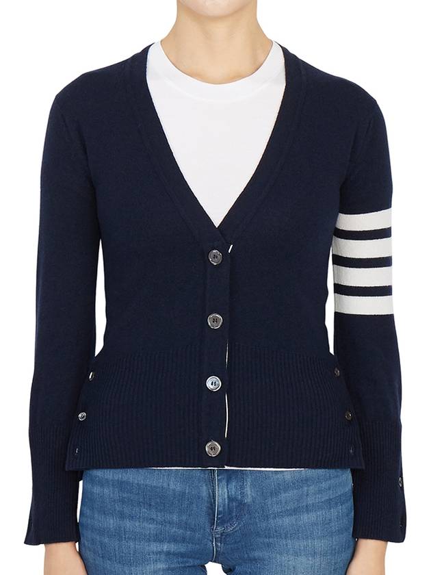 4-Bar V-Neck Cashmere Cardigan Navy - THOM BROWNE - BALAAN 3