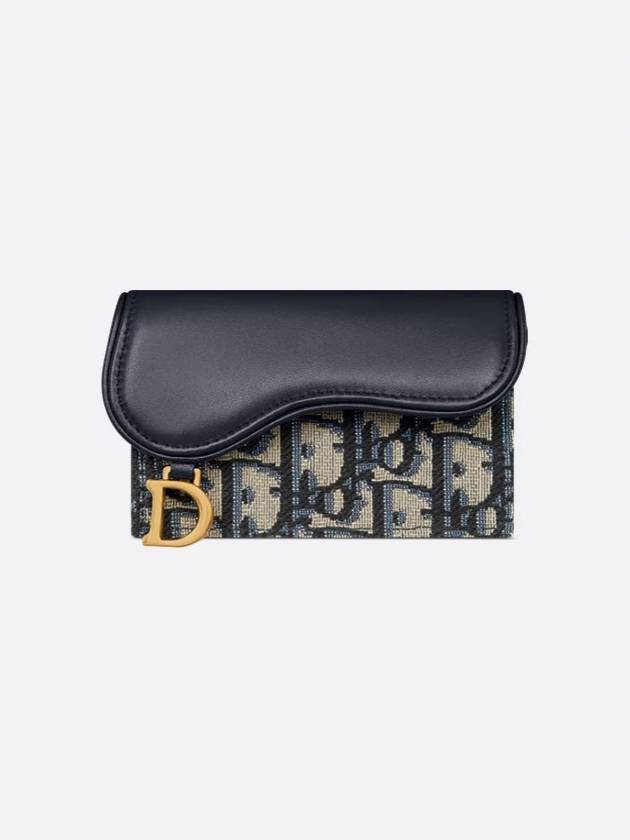 Saddle Bloom Jacquard Calfskin Card Wallet Blue Oblique - DIOR - BALAAN 2