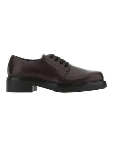 Men's Aubergine Leather Lace-Up Oxford Brown - PRADA - BALAAN 1