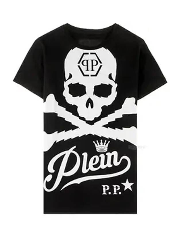 Airlines Round Cotton Short Sleeve T-Shirt Black - PHILIPP PLEIN - BALAAN.