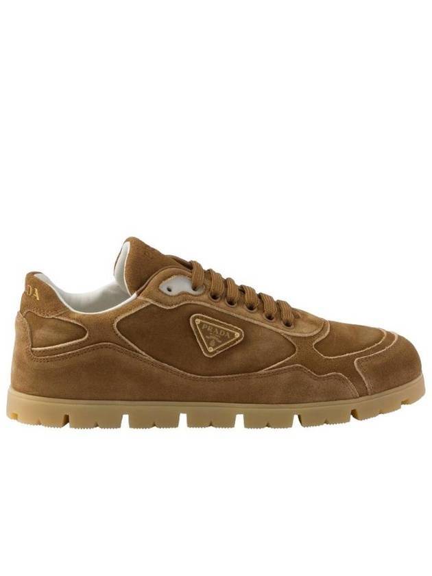 Faded Suede Low Top Sneakers Cinnamon - PRADA - BALAAN 1