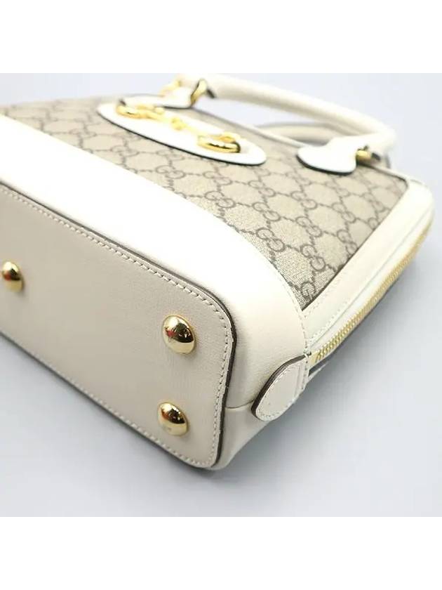 621220 GG Logo Canvas Ivory Leather Gold Horsebit 1955 Small Top Handle Bag Shoulder Strap 2WAY - GUCCI - BALAAN 4