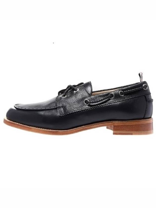 Men's Vitello Calf Leather Boat Shoes Black - THOM BROWNE - BALAAN 3