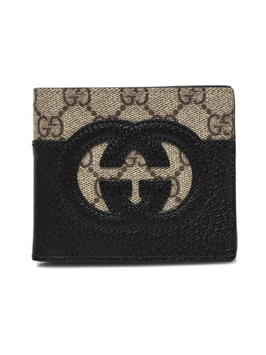 Cutout Interlocking G Monogram Bifold Wallet Beige Black - GUCCI - BALAAN 1