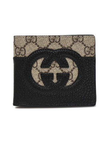 Cutout Interlocking G Monogram Bifold Wallet Beige Black - GUCCI - BALAAN 1