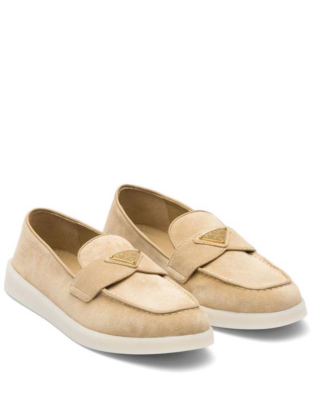 Triangle Logo Suede Leather Loafers Beige - PRADA - BALAAN 3