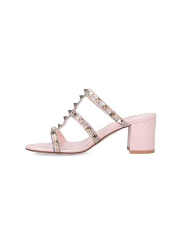 Garavani Rockstud Leather Sandals Heel Pink - VALENTINO - BALAAN 4