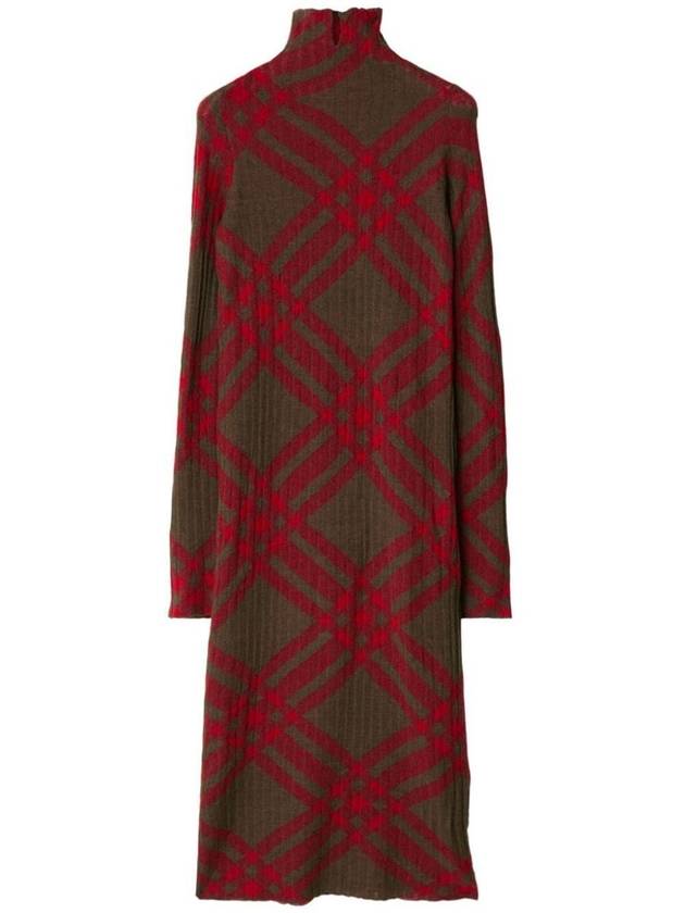 Check Turtleneck Wool Blend Midi Dress Brown Red - BURBERRY - BALAAN 2