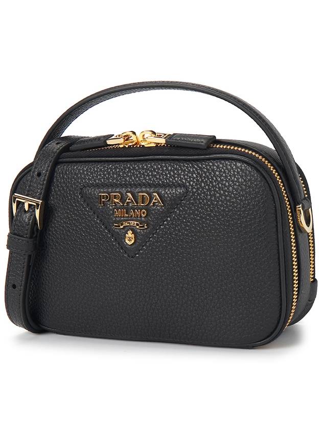 Logo Odette Leather Mini Shoulder Bag Black - PRADA - BALAAN 3