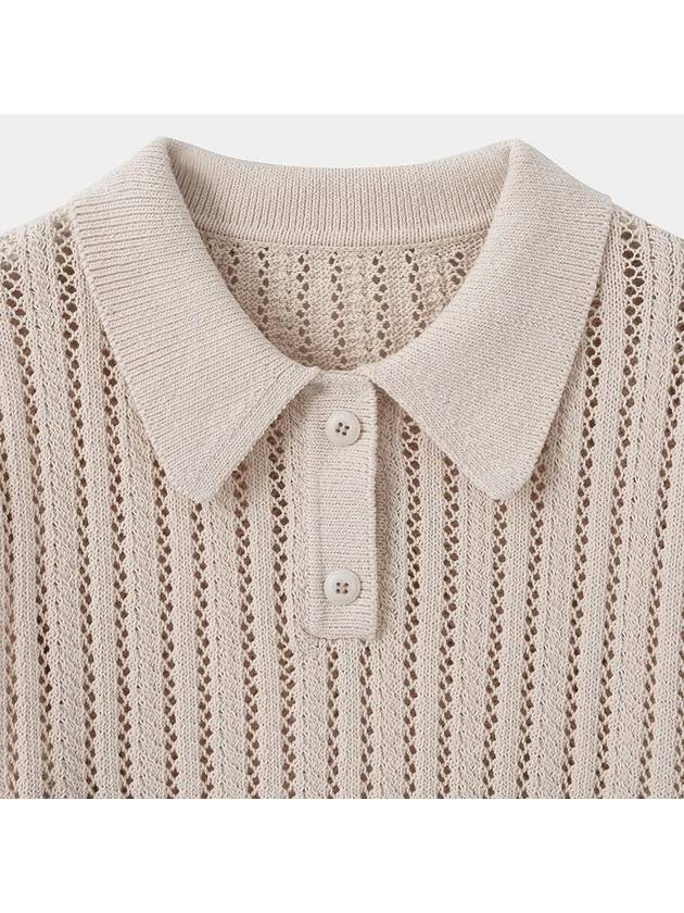 Cotton Pique Polo Crop Knit Ivory - NOIRER FOR WOMEN - BALAAN 5