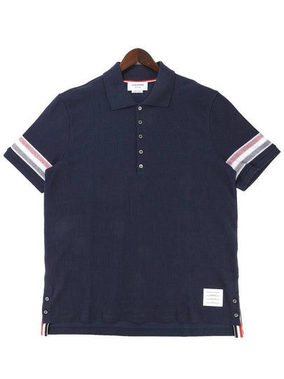 Men's RWB Stripe Cotton Polo Shirt Navy - THOM BROWNE - BALAAN 2