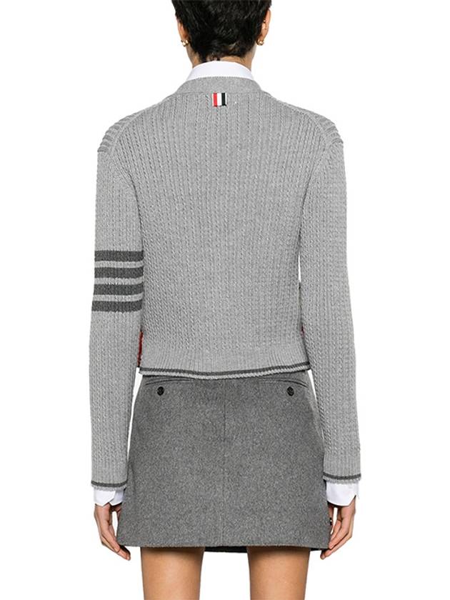 4 Bar Cable Wool Crop Cardigan Grey - THOM BROWNE - BALAAN 4