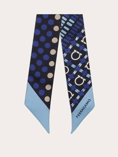 Gancini Print Mini Silk Scarf Marine Blue - SALVATORE FERRAGAMO - BALAAN 2