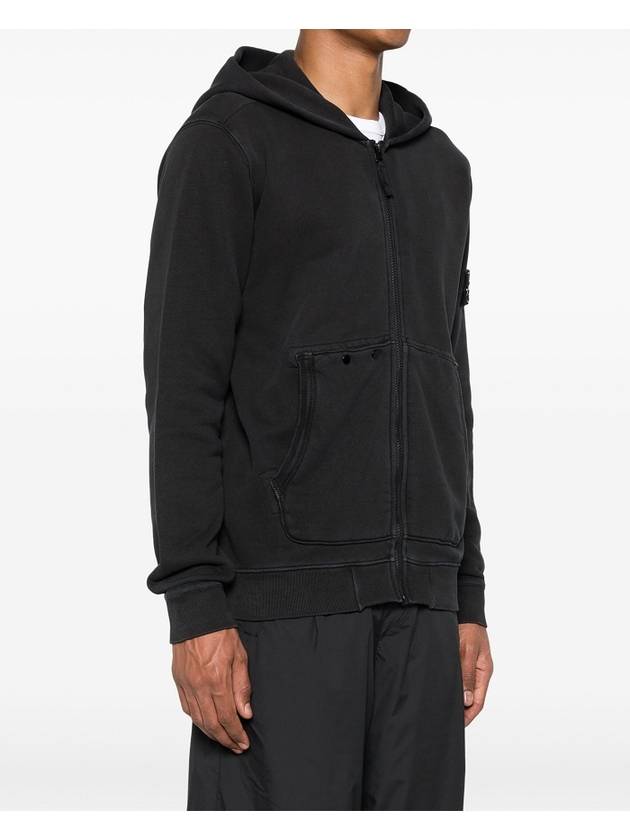 Logo Patch Zip-Up Hoodie Black - STONE ISLAND - BALAAN 3