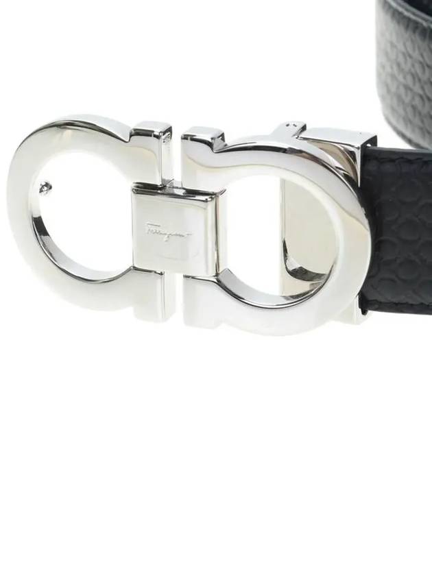 Double Gancini Reversible Leather Belt Black Fiore Blue - SALVATORE FERRAGAMO - BALAAN 5