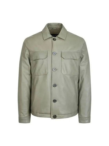 Men s Back Embossed Leather Jacket Dark Khaki 271704 - EMPORIO ARMANI - BALAAN 1