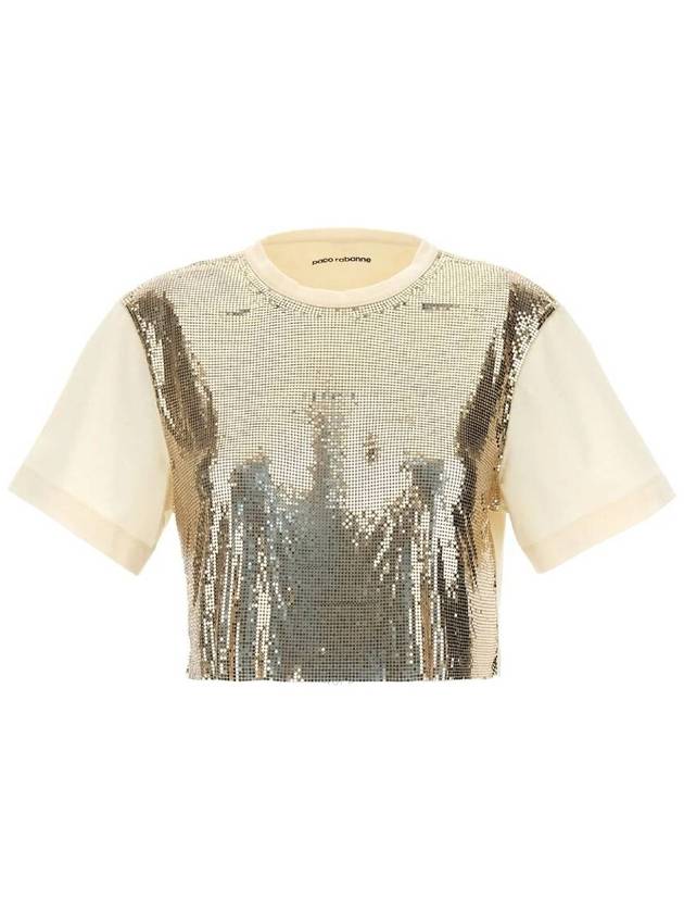 Rabanne Sequin Short-Sleeve Cropped Top, Brand Size 34 (US Size 2) - PACO RABANNE - BALAAN 1