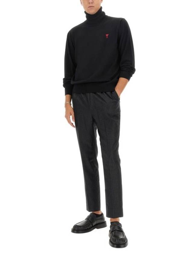 Men's Heart Logo Wool Turtleneck Black - AMI - BALAAN 4