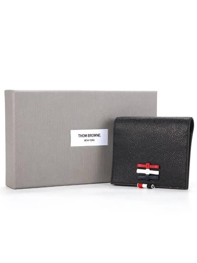 Pebble Grain Leather Bow Detail Chain Strap Card Wallet Black - THOM BROWNE - BALAAN 5