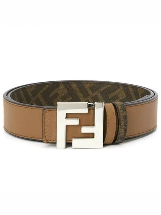 silver FF buckle pattern reversible leather belt brown - FENDI - BALAAN 2