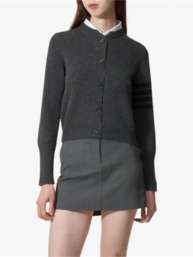 Striped Detail Wool Cardigan Dark Grey - THOM BROWNE - BALAAN 2