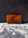 Embroidered Logo Shiny Calf Skin Zipper Card Wallet Brown - CHLOE - BALAAN 5