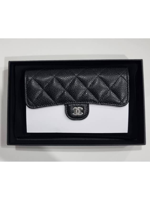 Classic Flap Wallet Grained Calfskin & Silver Black - CHANEL - BALAAN 4