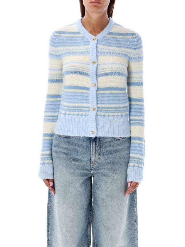 Striped Soft Wool Cardigan Light Blue - GANNI - BALAAN 2